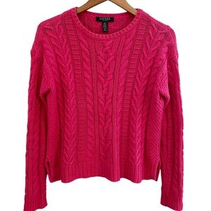 Lauren Ralph Lauren Dark Pink Cable Knit Sweater Size Petite Medium